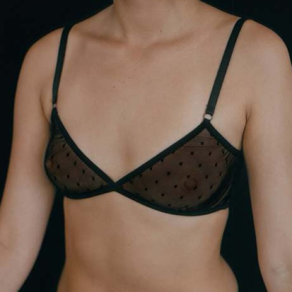 Kye Intimates daily triangle bra in black Swiss dots size 1